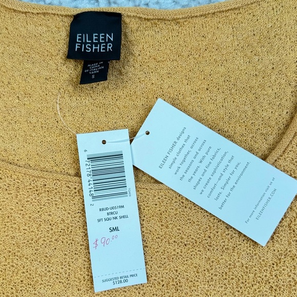 NEW Eileen Fisher Washable Wool Crepe Tank Roll Square Neck Mustard Yellow Small - Picture 4 of 9